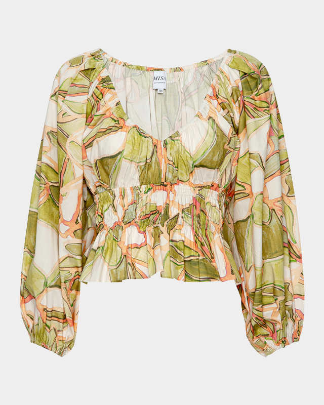 Halia Abstract Blouson-Sleeve Top